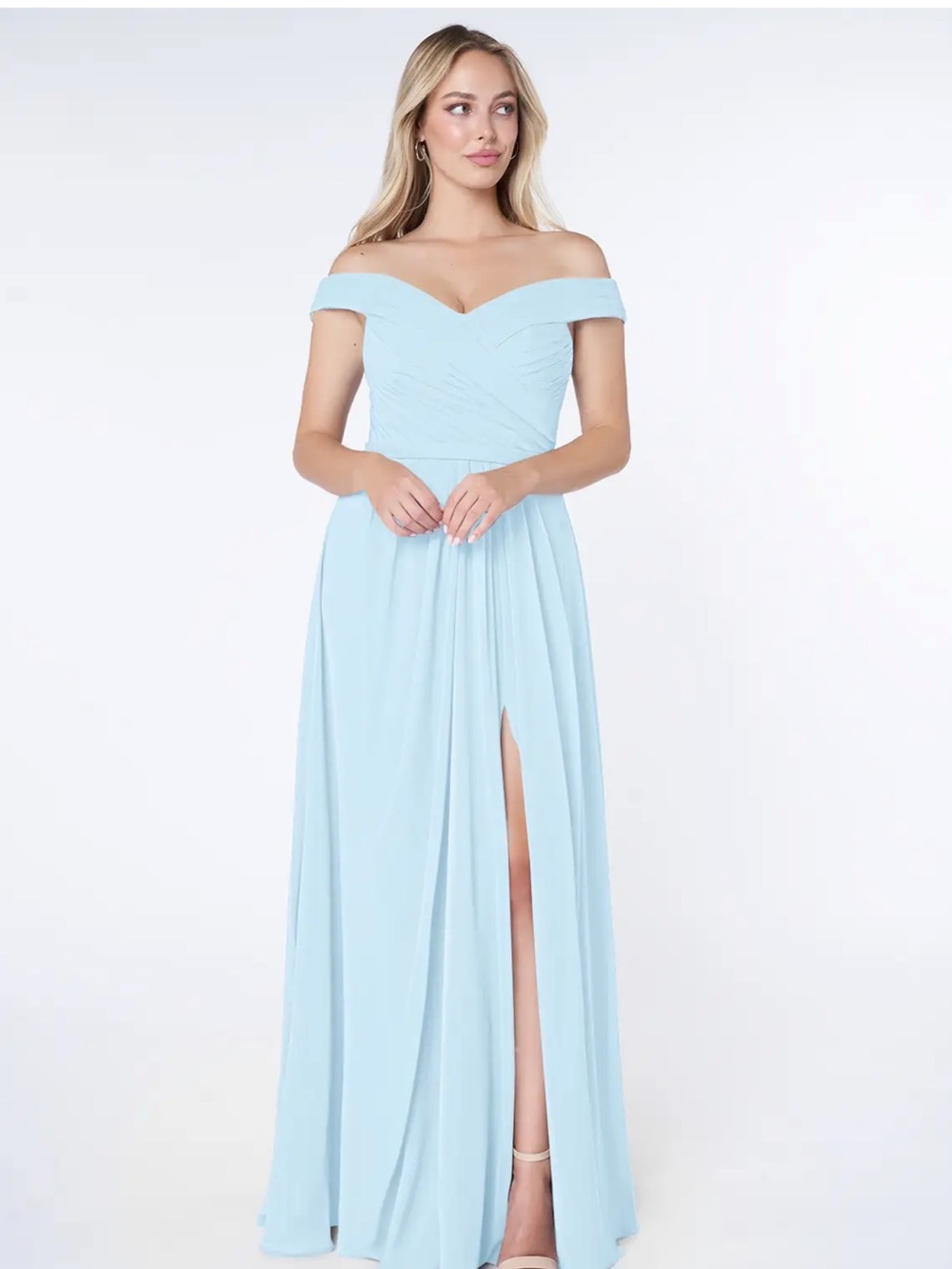 Azazie Light Blue One-Shoulder Maxi Dress with Front Slit